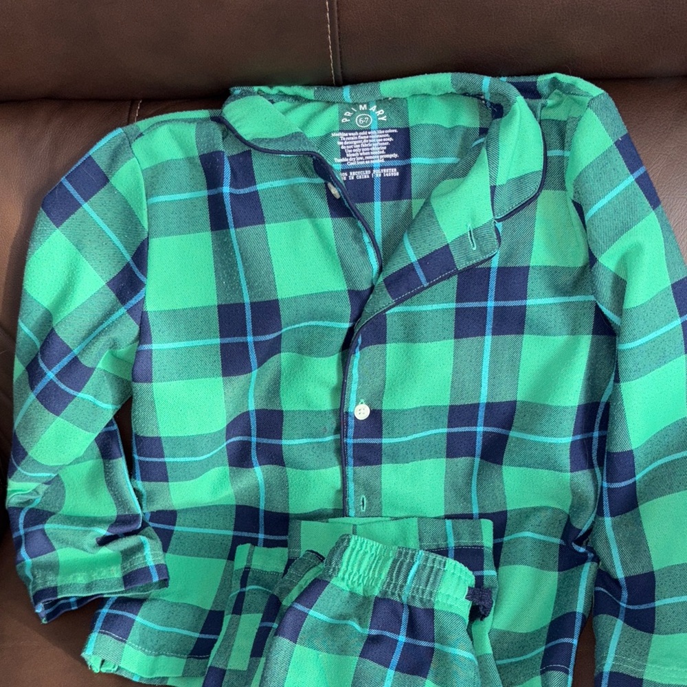 Primary Green and Blue Plaid Fabric